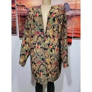 Gemini II Size 18 WILD ROSES FUNKY Art-to-Wear Floral Long Light Jacket ILGWU #5